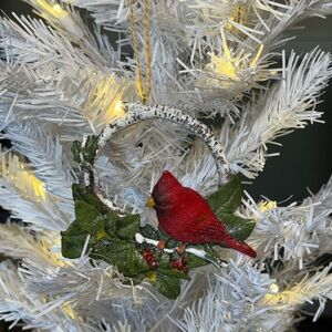 Festive Red Cardinal Ornament with Greenery